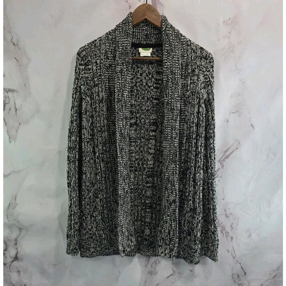 By Anthropologie Sweater Womens XS Black White Cardigan Marled Open Front